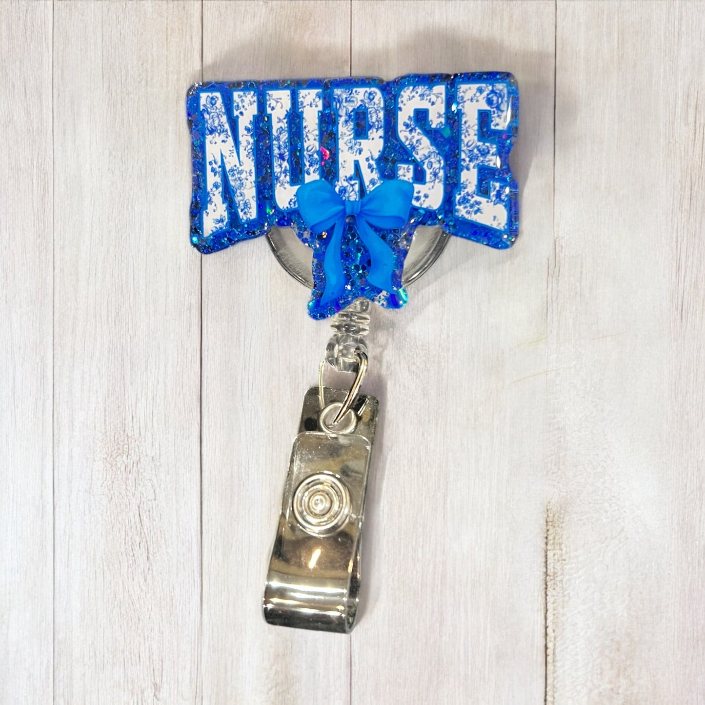 Chinoserie Blue Nurse Badge Reel