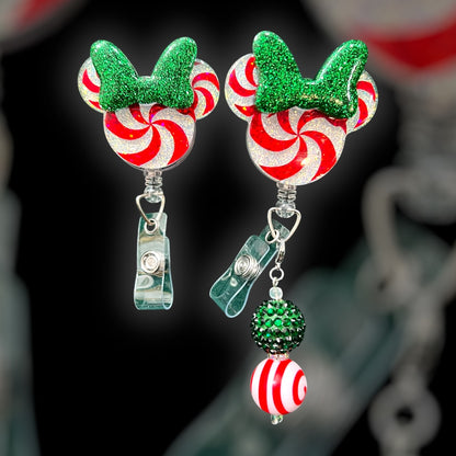 Peppermint Bow Delight Badge Reel