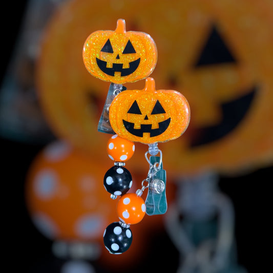 Jack-O- Lantern Pumpkin Badge Reel